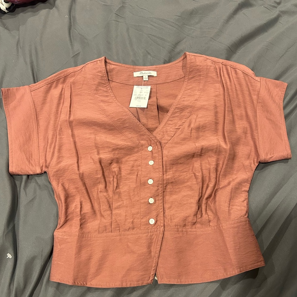 Madewell V-Neck Button-Up Blouse in Rust